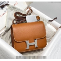 Top Grade Hermes Constance Bag 18cm in Epsom Leather H3037 Brown/Silver 2023 (Half Handmade)