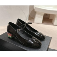 Top Grade Chanel Shiny Calfskin Mary Janes Pumps 4.5cm with Colored Heel Black 424072