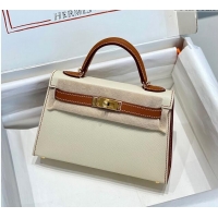 Top Design Hermes Mini Kelly II Bag 19cm in Epsom Leather H19 Cream White/Brown 2023 (Half Handmade)