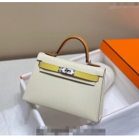 Promotional Hermes Mini Kelly II Bag 19cm in Epsom Leather H19 Cream White/Chick Yellow/Sesame 2023 (Half Handmade)