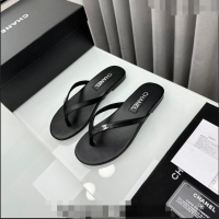 ​Super Quality Chanel Lambskin Flat Thong Slide Sandals with Crystal CC G45716 Black 2024