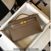 New Style Hermes Mini Kelly Pochette Bag 22cm in Epsom Leather 7117 Elephant Grey 2024 (Half Handmade)