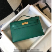 Top Design Hermes Mini Kelly Pochette Bag 22cm in Epsom Leather 7117 Velvet-Green 2024 (Half Handmade)