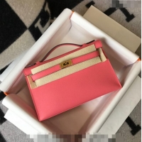 Cheap Price Hermes Mini Kelly Pochette Bag 22cm in Epsom Leather 7117 Lipstick Pink 2024 (Half Handmade)