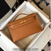 Best Quality Hermes Mini Kelly Pochette Bag 22cm in Epsom Leather 7117 Golden Brown 2024 (Half Handmade)