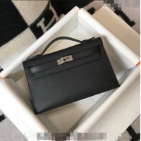 Top Quality Hermes Mini Kelly Pochette Bag 22cm in Epsom Leather 7117 Black/Silver 2024 (Half Handmade)