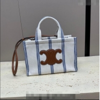 Trendy Design Celine Small Cabas Thais Tote Bag in Textile 199162 White/Blue 2024