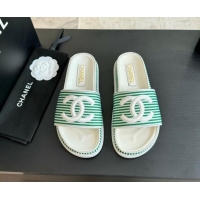 Perfect Chanel Striped Slide Sandals Green 424103