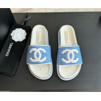 Classic Hot Chanel Striped Slide Sandals Blue 424104