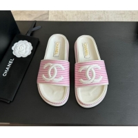 Popular Style Chanel Striped Slide Sandals Pink 424105