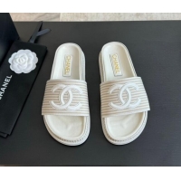 Modern Chanel Striped Slide Sandals Beige 424106