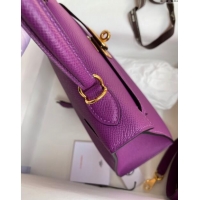 Promotional Hermes Kelly 25/28cm Bag in Original Epsom Leather K2528 Purple/Gold 2024 (Half Handmade)