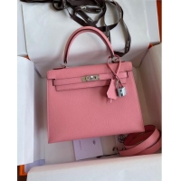 Discount Hermes Kelly 25/28cm Bag in Original Epsom Leather K2528 1Q Milk Shake Pink/Silver P2024 ((Half Handmade)