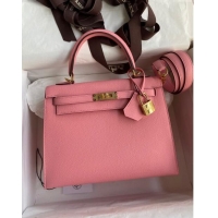 Best Product Hermes Kelly 25/28cm Bag in Original Epsom Leather 1Q Milk Shake Pink/Gold P2024 ((Half Handmade)