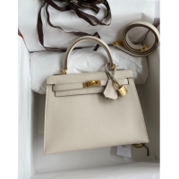 Luxurious Hermes Kelly 25/28cm Bag in Original Epsom Leather K2528 Milk Shake White/Gold 2024 ((Half Handmade)