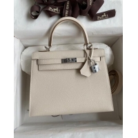 Trendy Design Hermes Kelly 25/28cm Bag in Original Epsom Leather K2528 Milk Shake White/Silver 2024 ((Half Handmade)