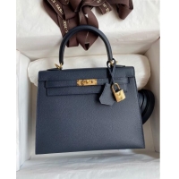 Buy Grade Hermes Kelly 25/28cm Bag in Original Epsom Leather K2528 Deep Blue/Gold 2024 ((Half Handmade)