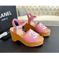 Top Grade Chanel Wedge Fabric Sandals 10cm G45555 Pink 424126