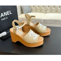 Purchase Chanel Wedge Fabric Sandals 10cm G45555 Beige 424127