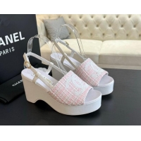 Lowest Price Chanel Tweed Wedge Sandals 10cm Pink 424130