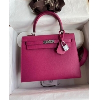 Top Quality Hermes Kelly 25/28cm Bag in Original Epsom Leather K2528 Rosy/Silver 2024 (Half Handmade)