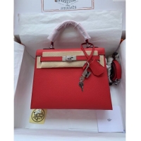 Reasonable Price Hermes Kelly 25/28cm Bag in Original Epsom Leather K2528 Red/Silver 2024 (Half Handmade)