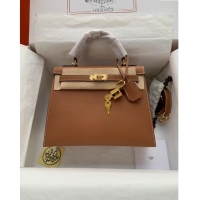 Modern Grade Hermes Kelly 25/28cm Bag in Original Epsom Leather K2528 Brown/Gold 2024 (Half Handmade)