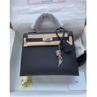 Cheapest Hermes Kelly 25/28cm Bag in Original Epsom Leather K2528 Black/Silver 2024 (Half Handmade)