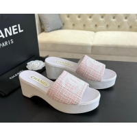 Sophisticated Chanel Tweed Wedge Slide Sandal 10cm Pink 424140