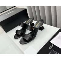 Best Price Chanel Lambskin Heel Slide Sandal 7cm with Pearls G45685 Black 424142