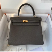 Top Quality Hermes Kelly 25/28cm Bag in Original Togo Leather K2528 Tinware Grey/Gold 2024 (Half Handmade)