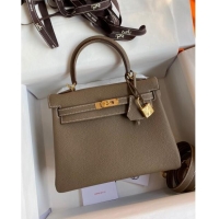 Best Price Hermes Kelly 25/28cm Bag in Original Togo Leather K2528 Etoupe/Gold 2024 (Half Handmade)