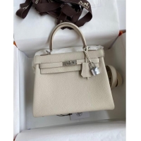 Sumptuous Hermes Kelly 25/28cm Bag in Original Togo Leather K2528 Milkshake white/Silver 2024 (Half Handmade)