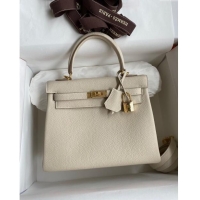 Grade Quality Hermes Kelly 25/28cm Bag in Original Togo Leather K2528 Milkshake white/Gold 2024 (Half Handmade)