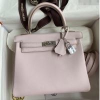 Super Quality Hermes Kelly 25/28 Bag in Original Swift Leather K2528 Fantasy Violet/Silver 2024 (Full Handmade)