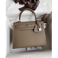 Grade Design Hermes Kelly 32cm Bag in Original Epsom Leather K32 Etoupe/Silver 2024 (Half Handmade)