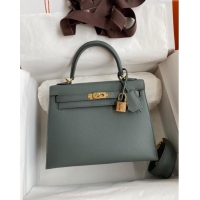 Top Design Hermes Kelly 32cm Bag in Original Epsom Leather K32 Almond Green/Gold 2024 (Half Handmade)