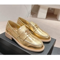 Stylish Chanel Laminated Calfskin Loafers G45663 Gold 424154