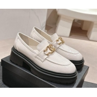 Good Quality Chanel Patent Calfskin Platform Loafers White 424157