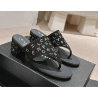 Shop Duplicate Chanel Crystals Heel Thong Slide Sandals 4.5cm with Letters Black 424160