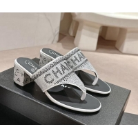 Best Price Chanel Crystals Heel Thong Slide Sandals 4.5cm with Letters Silver 424163