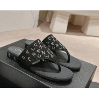 Cheap Price Chanel Crystals Flat Thong Slide Sandals with Letters Black 424166