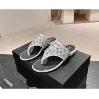 Most Popular Chanel Crystals Flat Thong Slide Sandals with Letters Silver 424167