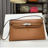 Buy Discount Hermes Kelly Elan Bag in Madame Leather 2201 Brown/Silver 2024 (Half Handmade)