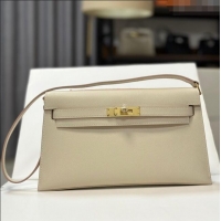 Discount Hermes Kelly Elan Bag in Madame Leather 2201 Milkshake White/Gold 2024(Half Handmade)