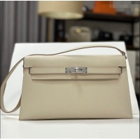 New Fashion Hermes Kelly Elan Bag in Madame Leather 2201 White/Silver 2024 (Half Handmade)