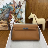 Famous Brand Hermes Kelly Elan Bag in Chèvre Leather 2202 Brown/Silver 2024 (Half Handmade)