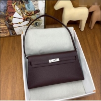 Super Quality Hermes Kelly Elan Bag in Chèvre Leather 2202 Burgundy/Silver 2024 (Half Handmade)