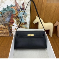 Top Grade Hermes Kelly Elan Bag in Chèvre Leather 2202 Black/Gold 2024 (Half Handmade)