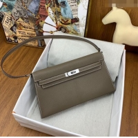 New Fashion Hermes Kelly Elan Bag in Chèvre Leather 2202 Etoupe/Silver 2024 (Half Handmade)